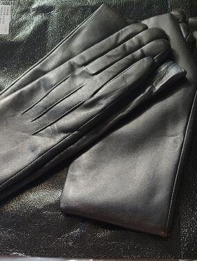 Women's Long Black Leather Gloves